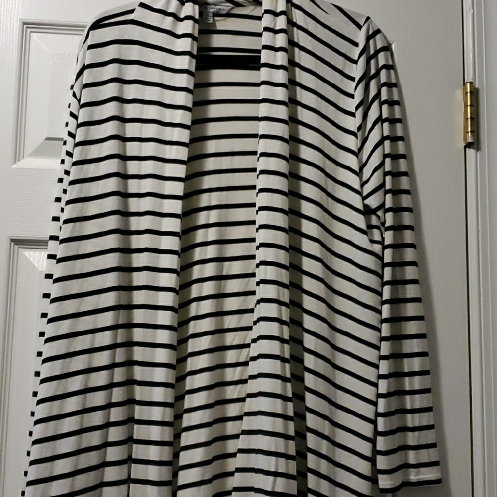 Navy and off white stripped cardigan.